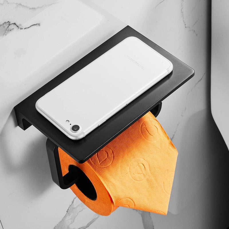 LANGPAI Toilet Paper Holder for Bathroom Solid Brass and Superior Hotel Style Tissue Roll Holder with Cell Phone Storage Matte Black Finish - Image 4